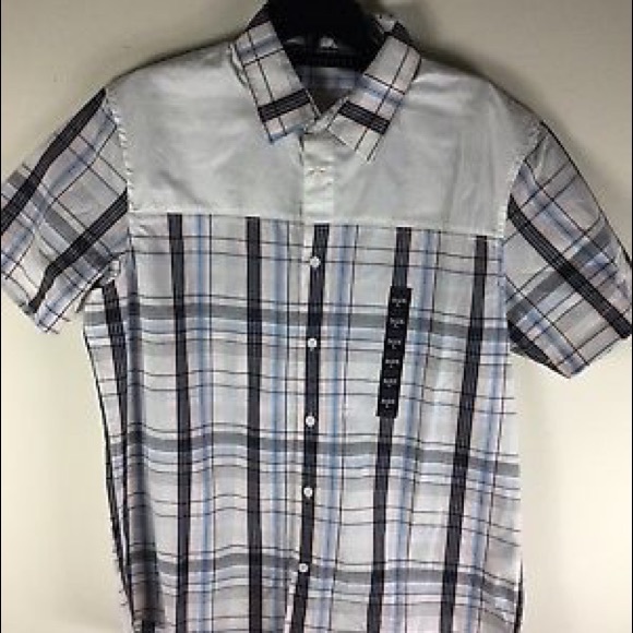 Sean John White Plaid Striped Button Short Sleeved - Picture 1 of 4